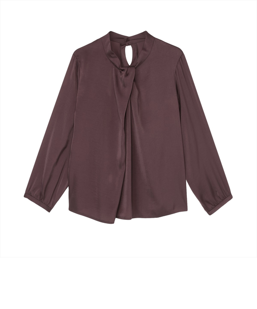 変形タックサテン ブラウス 長袖 レディース
