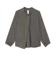 変形タックサテン ブラウス 長袖 レディース