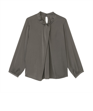 変形タックサテン ブラウス 長袖 レディース