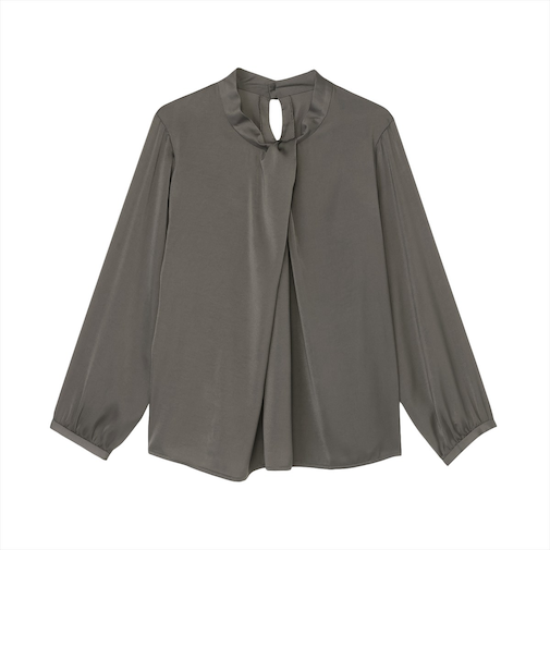 変形タックサテン ブラウス 長袖 レディース