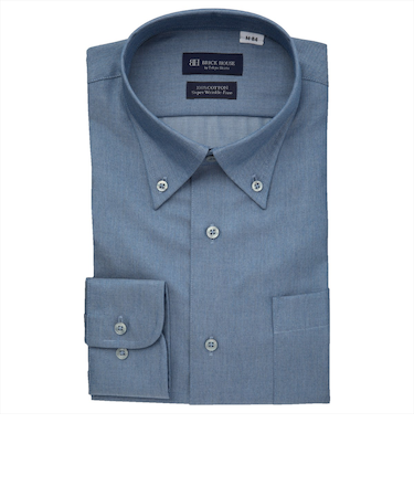 【超形態安定】 ボタンダウン 長袖 形態安定 綿100% ワイシャツ