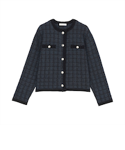 アウター ツイード風 クルーネック ジャケット レディース