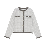 アウター ツイード風 クルーネック ジャケット レディース