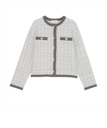 アウター ツイード風 クルーネック ジャケット レディース