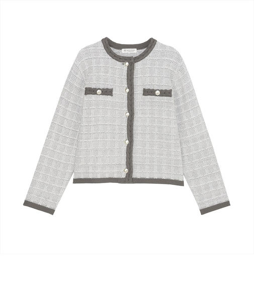 アウター ツイード風 クルーネック ジャケット レディース