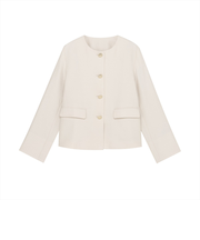 ジャケット ブッチャー織 ノーカラー 長袖 セットアップ可能 レディース