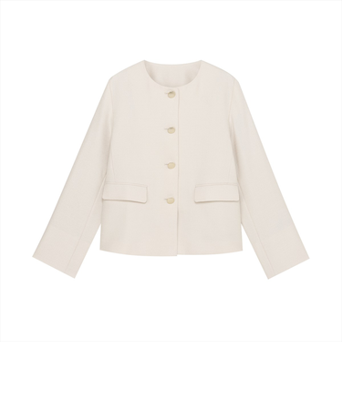 ジャケット ブッチャー織 ノーカラー 長袖 セットアップ可能 レディース