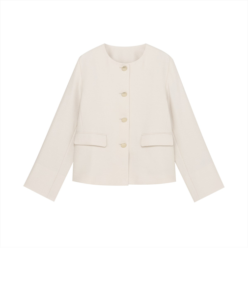 ジャケット ブッチャー織 ノーカラー 長袖 セットアップ可能 レディース