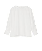 シルキーサテン クルーネック ブラウス 長袖 レディース