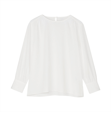 シルキーサテン クルーネック ブラウス 長袖 レディース