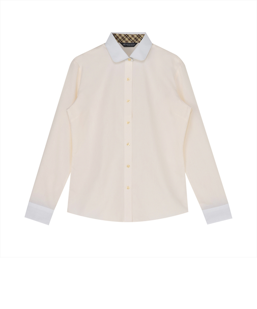 【透け防止】 クレリック ラウンド 長袖 形態安定 レディースシャツ