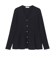 ニット リブ編みフレア Vネック カーディガン レディース