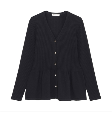 ニット リブ編みフレア Vネック カーディガン レディース