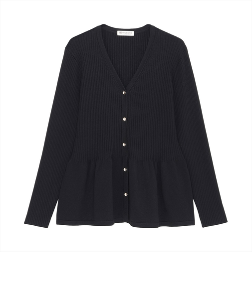 ニット リブ編みフレア Vネック カーディガン レディース