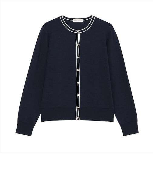 ニット 配色 クルーネック カーディガン レディース