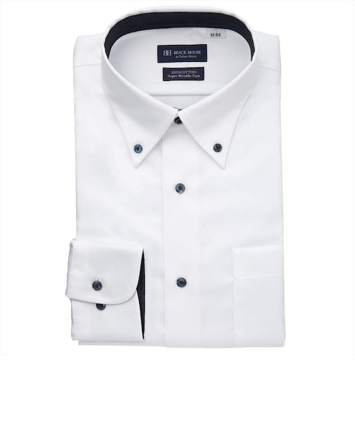 【超形態安定】 ボタンダウン 長袖 形態安定 綿100% ワイシャツ