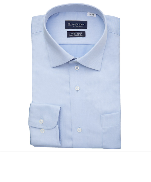 【超形態安定】 ワイド 長袖 形態安定 綿100% ワイシャツ