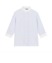 【COFREX】 スタンドフリル クレリック ひねりピンタック ブラウス 七分袖 レディースデザインシャツ