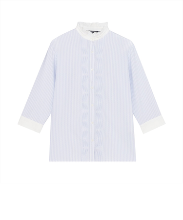 【COFREX】 スタンドフリル クレリック ひねりピンタック ブラウス 七分袖 レディースデザインシャツ