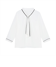 ストレッチジョーゼット 2WAY配色ボウタイ ブラウス 七分袖 レディース