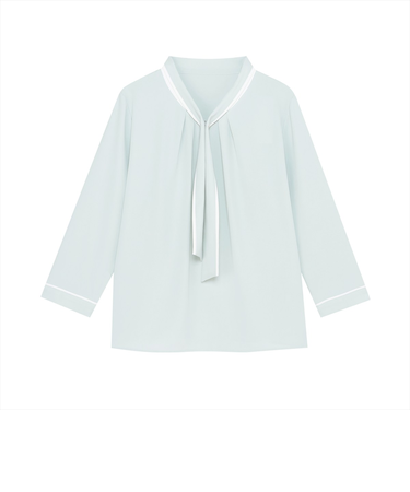 ストレッチジョーゼット 2WAY配色ボウタイ ブラウス 七分袖 レディース