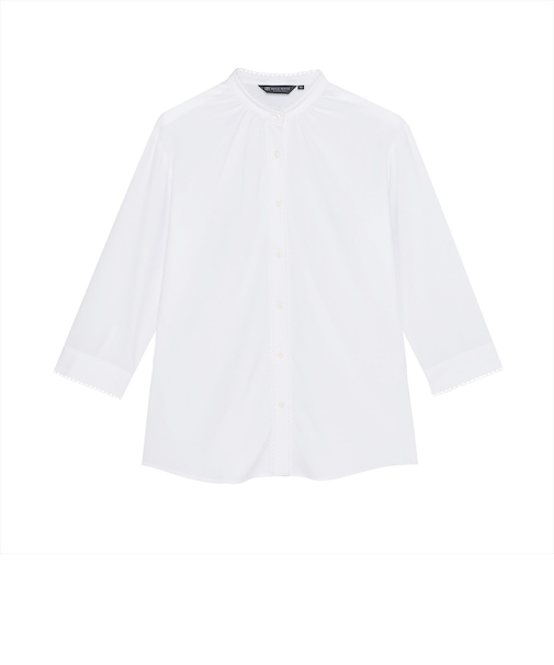 【COFREX】 スタンド ピコレース ブラウス 七分袖 レディースデザインシャツ