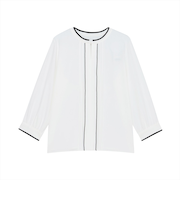 ストレッチジョーゼット 配色クルーネック タックブラウス 七分袖 レディース