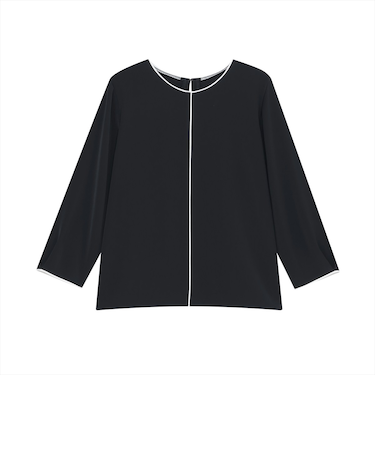 ストレッチジョーゼット 配色クルーネック ブラウス 七分袖 レディース