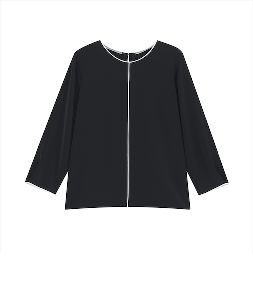 ストレッチジョーゼット 配色クルーネック ブラウス 七分袖 レディース