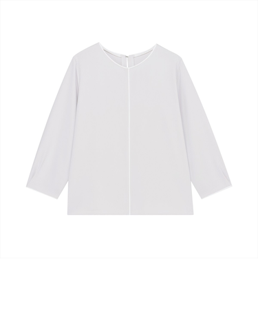 ストレッチジョーゼット 配色クルーネック ブラウス 七分袖 レディース