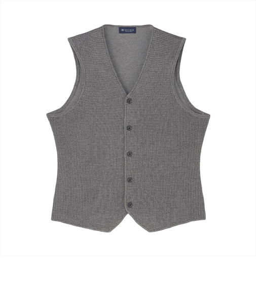 ニット メッシュ編地ジレ 麻混 メンズ