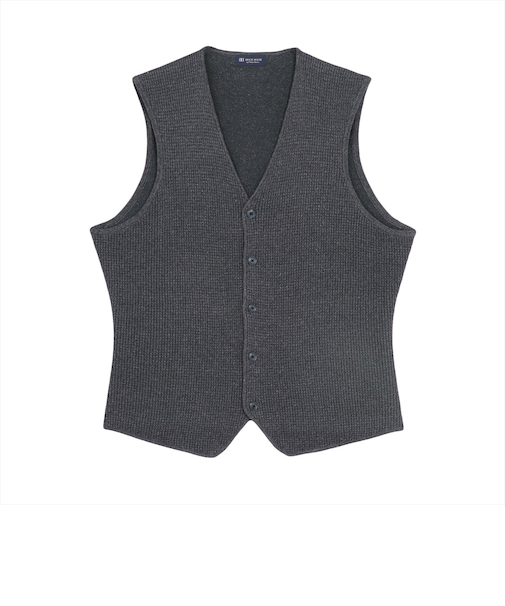 ニット メッシュ編地ジレ 麻混 メンズ