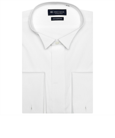 【透け防止・白無地】 ウイングカラー 長袖 形態安定 綿100% ワイシャツ