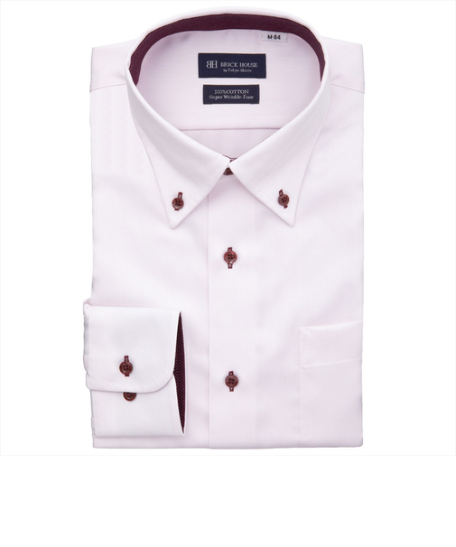 【超形態安定】 ボタンダウン 長袖 形態安定 綿100% ワイシャツ