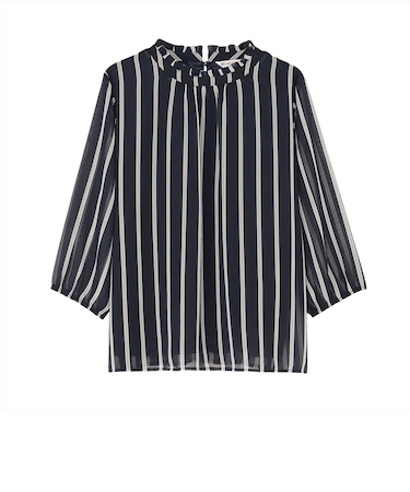 ストライプシフォン ブラウス 七分袖 レディース