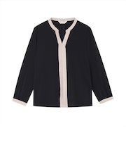 シルキーサテン 配色スキッパー ブラウス 長袖 レディース