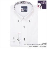 【くまのプーさん】ボタンダウン 長袖 形態安定 ワイシャツ 【透け防止】