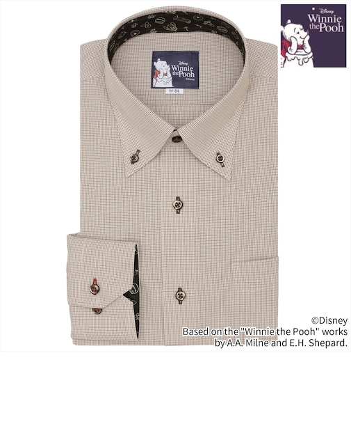 【くまのプーさん】 ボタンダウン 長袖 形態安定 ワイシャツ