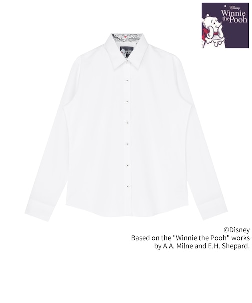【くまのプーさん】 レギュラー 長袖 形態安定 レディースシャツ 【透け防止】
