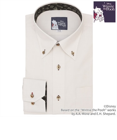 【くまのプーさん】 ボタンダウン 長袖 形態安定 ワイシャツ