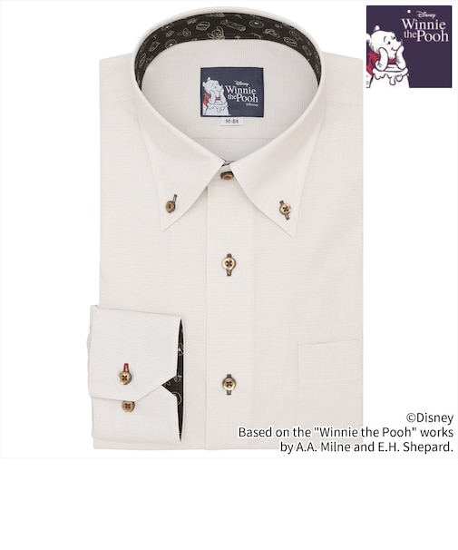 【くまのプーさん】 ボタンダウン 長袖 形態安定 ワイシャツ
