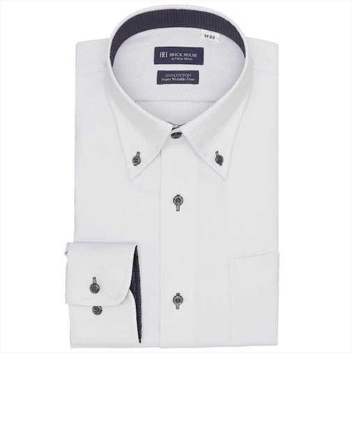 【超形態安定】 ボタンダウン 長袖 形態安定 綿100% ワイシャツ