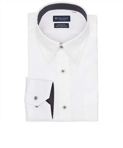 【超形態安定・大きいサイズ】 スナップダウン 長袖 形態安定 綿100% ワイシャツ