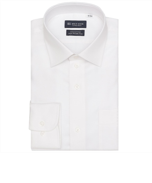 【超形態安定】 ワイド 長袖 形態安定 綿100% ワイシャツ