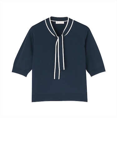 ニット ドライレーヨン ボウタイ プルオーバー 半袖 レディース