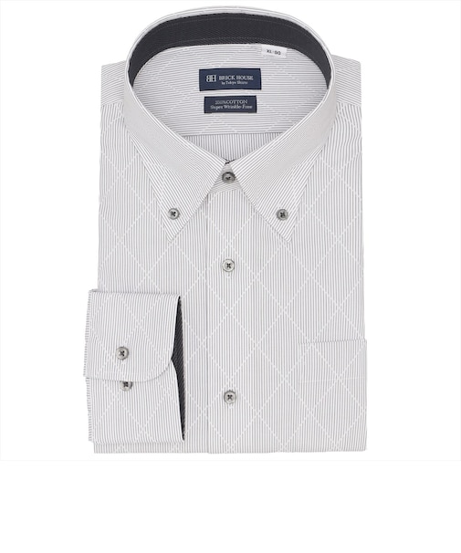 【超形態安定・大きいサイズ】 ボタンダウン 長袖 形態安定 綿100% ワイシャツ