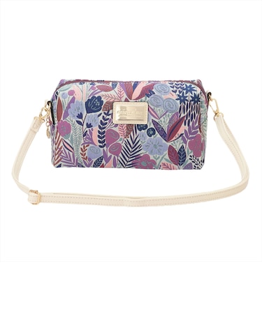 バッグ 花柄2WAYポーチ オフホワイト×パープル レディース