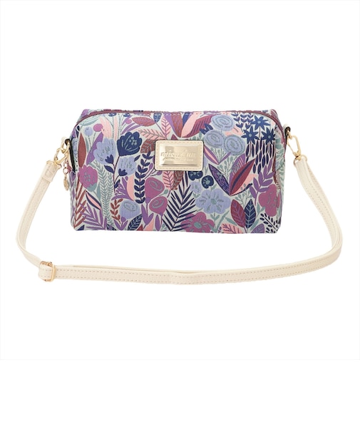 バッグ 花柄2WAYポーチ オフホワイト×パープル レディース