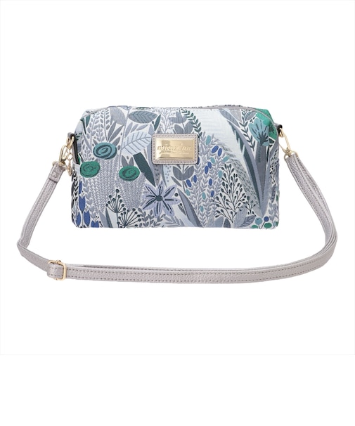 バッグ 花柄2WAYポーチ グレー×ブルー レディース