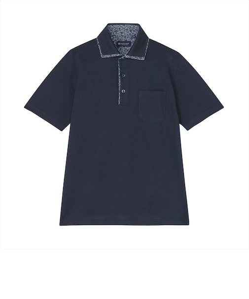 Wカラー フラワープリント ポロシャツ 半袖 メンズ